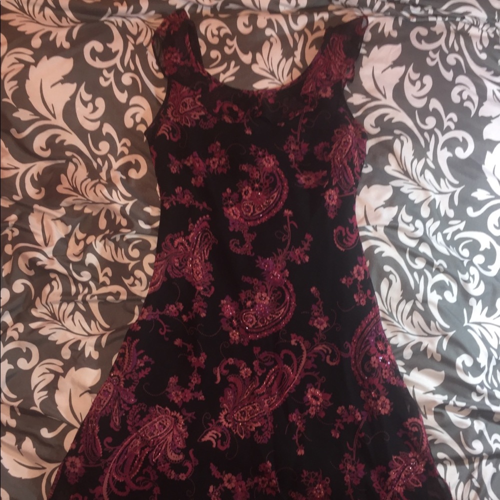 Flowered pink and black dress.